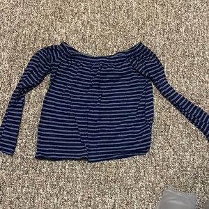 blue striped off the shoulder top